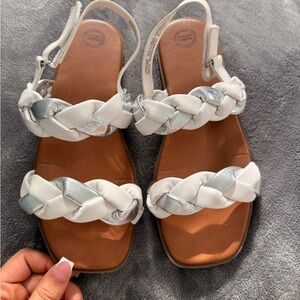 Women’s White and Silver Braided Strap Sandals